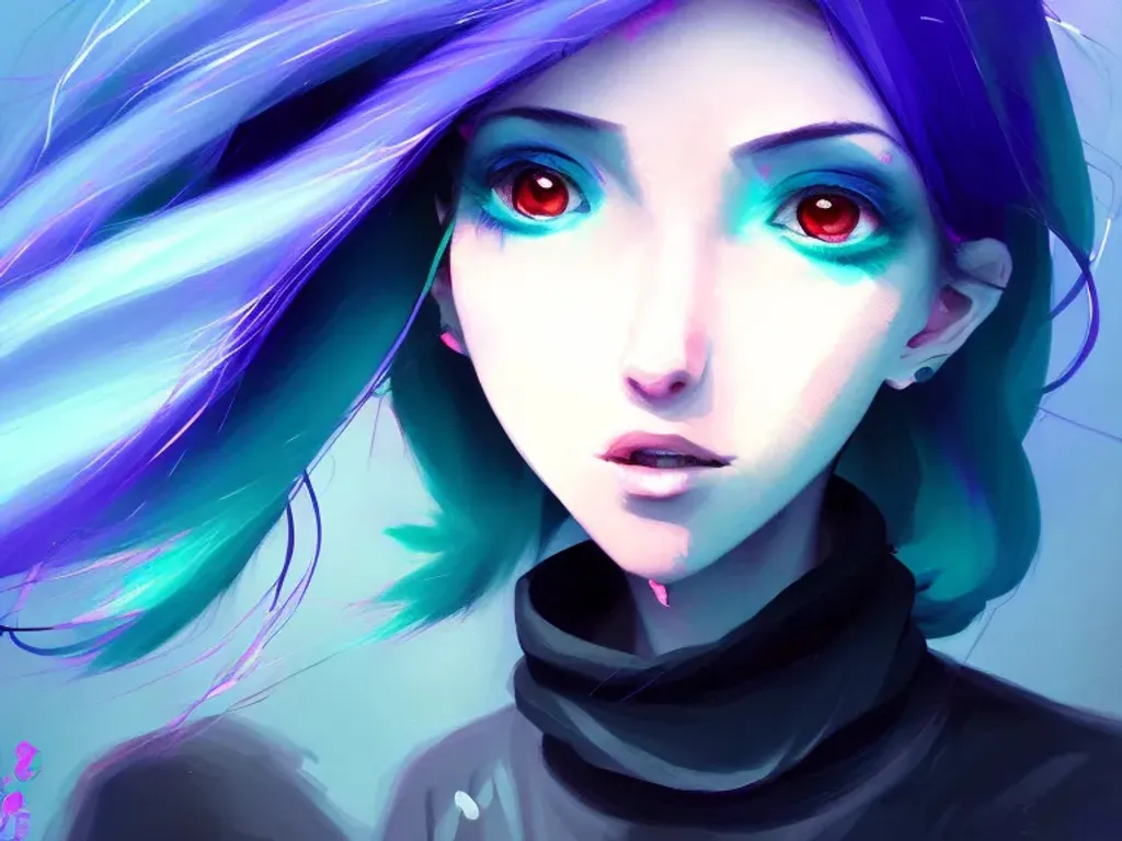 Prompt: pretty anime girl with blue hair tied in a bun wearing a large black sweatshirt, dynamic pose, big watery eyes, anime digital painting by loish + rossdraws + Pino Daeni, brush strokes, painterly, impressionist style, half painted, 
