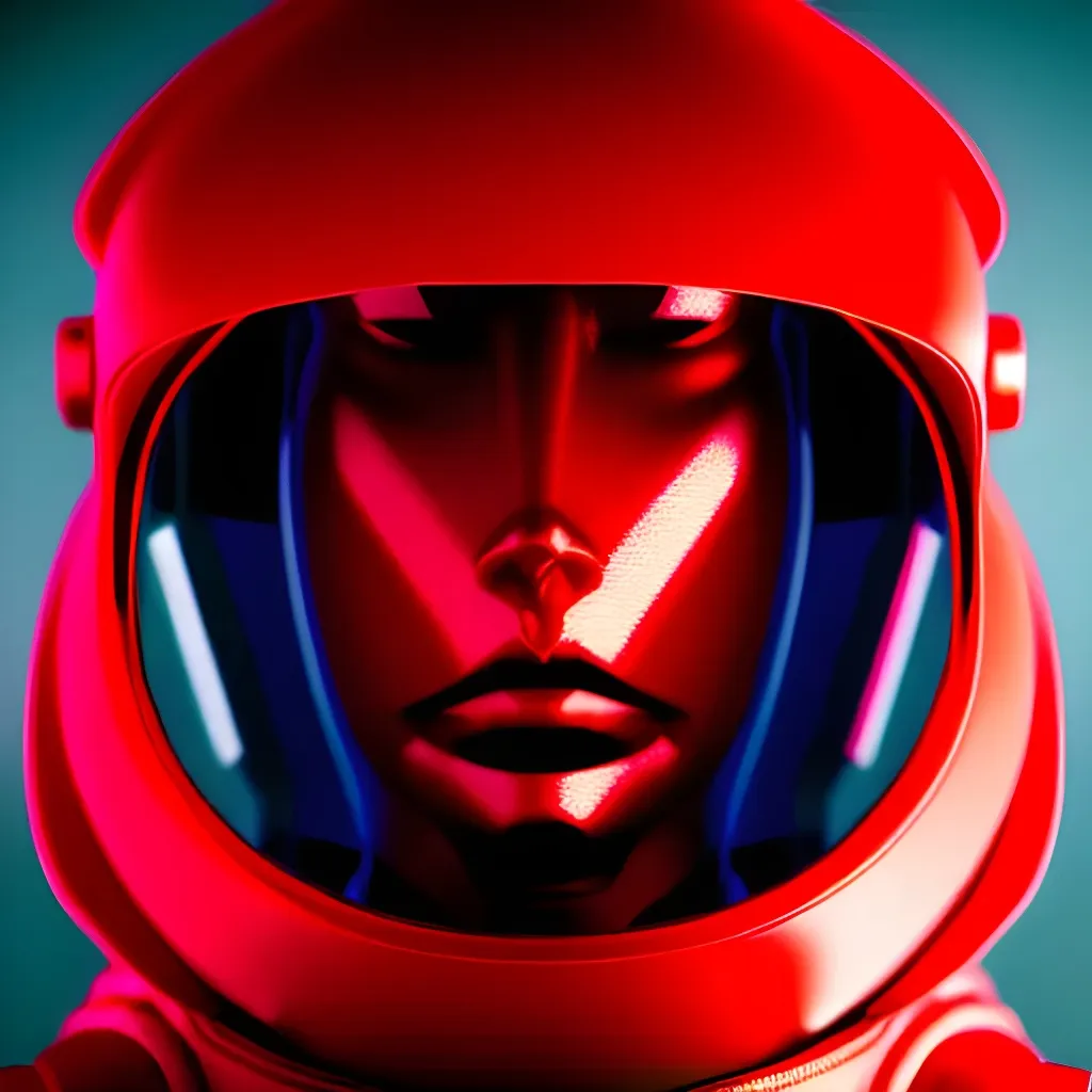 Prompt: Moody face Portrait of a red Futuristic Cyberpunk Space Suit,facing towards the camera with swagger,Cinematic Stanley Kubrick movie still, 8K, digital art, unreal engine 5 render, octane render, photorealistic, photography, professional lighting and composition, award winning, intricate details, iconic 