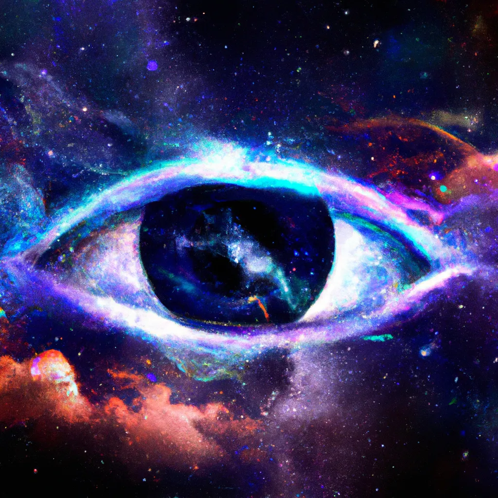 Prompt: Eye made of outerspace, full of galaxies, stars, nebula: in the style of futurism, futurism eye art, rich vivid colors, professional composition, realistic matte painting