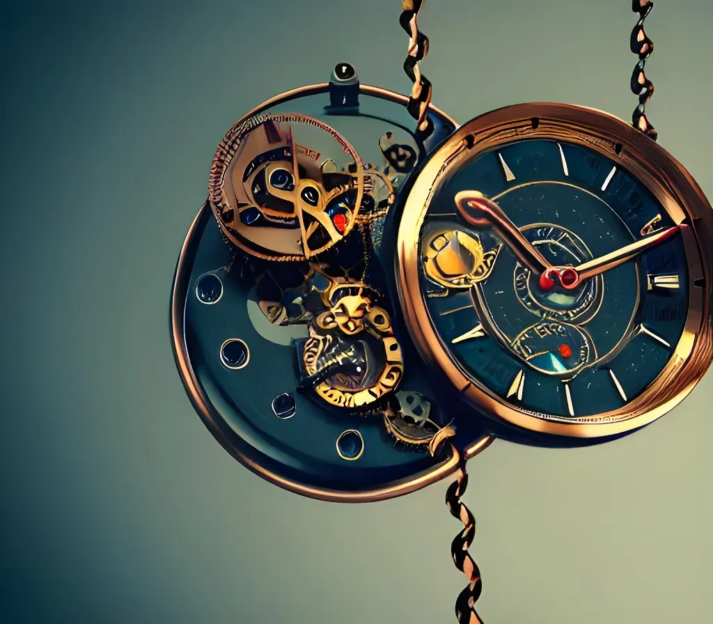 Prompt: steampunk timepieces moving around a copper and stainless plate suspended in space, splash art, uhd, hd octane render, movement, rapid