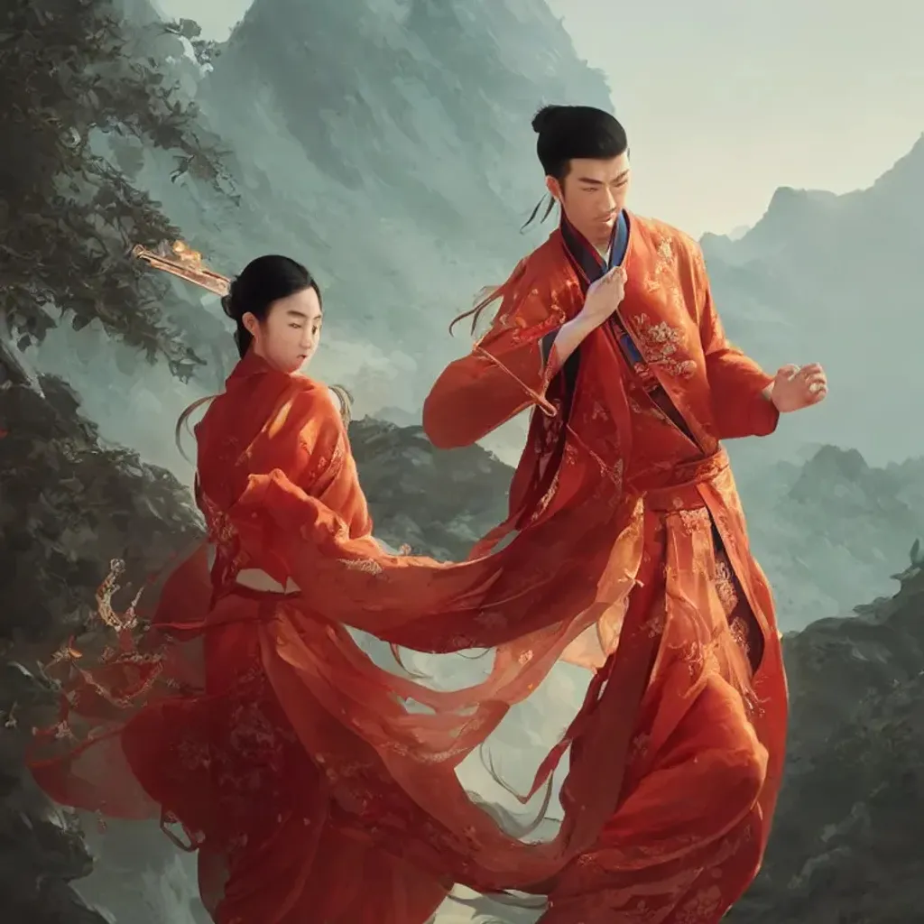 Prompt: a muscular handsome chinese monk with danfeng eyes, fair complexion, straight nose, thin lips, delicate eyebrows, elegant, wears heavenly hanfu, intricate detail, epic, cinematic, xianxia, wuxia, conrad roset, greg rutkowski, flume cover art, trending on artstation