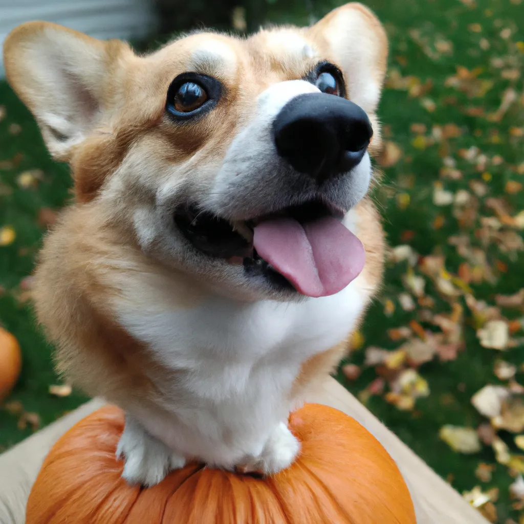 Prompt: Corgi on top of a pumpkin