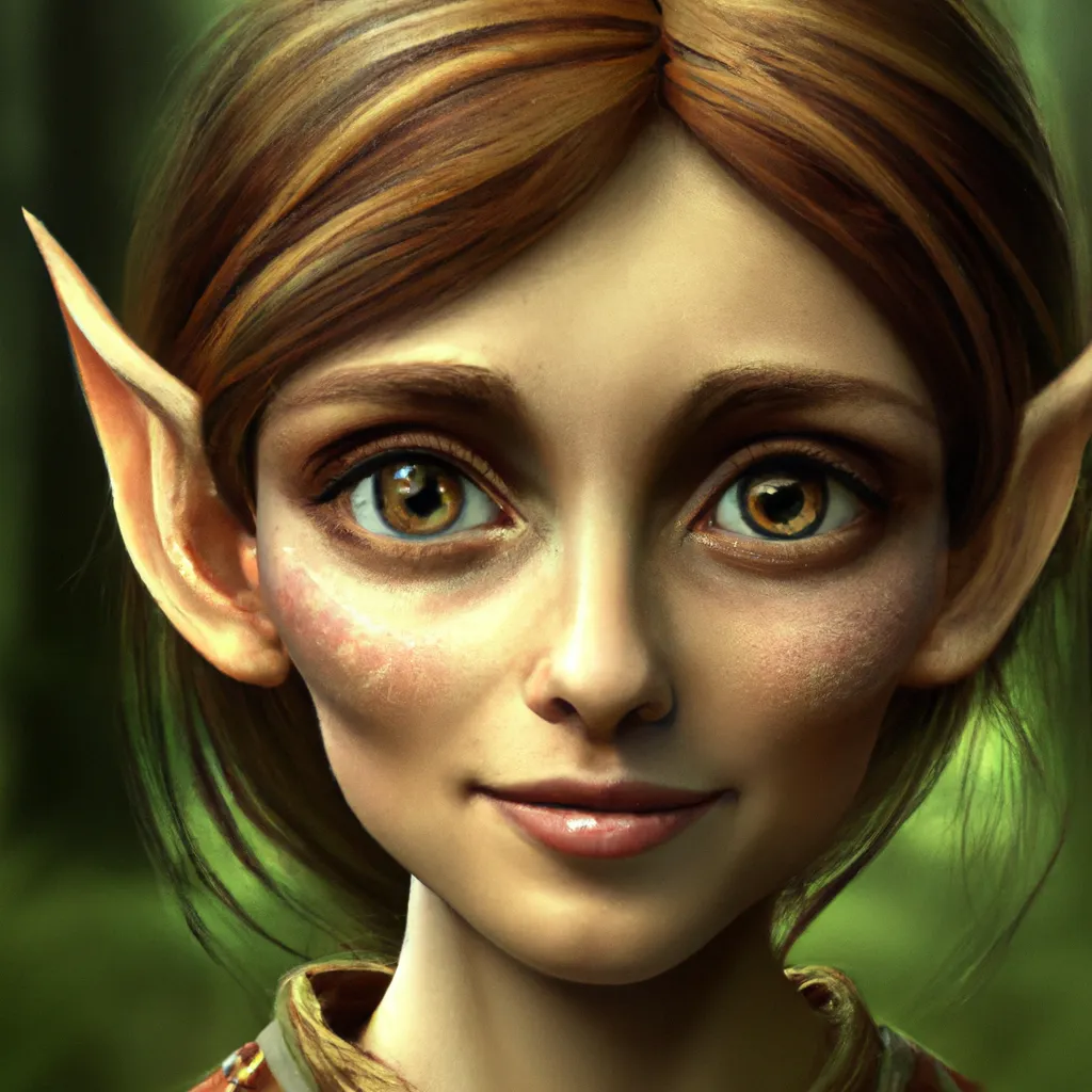 Prompt: wood elf, large green eyes, smooth skin, lush magical forest background, deep colors, perfect composition, hyperrealistic, hyperdetailed, 32k, high quality, trending art, trending on artstation, sharp focus, studio photo, intricate details by greg rutkowski