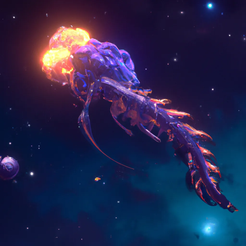 Prompt: A Jellyfish dragon on a skyland, cosmic sky, cinematic, extremely detailed, smooth, cute 4d rendered, trending in artstation