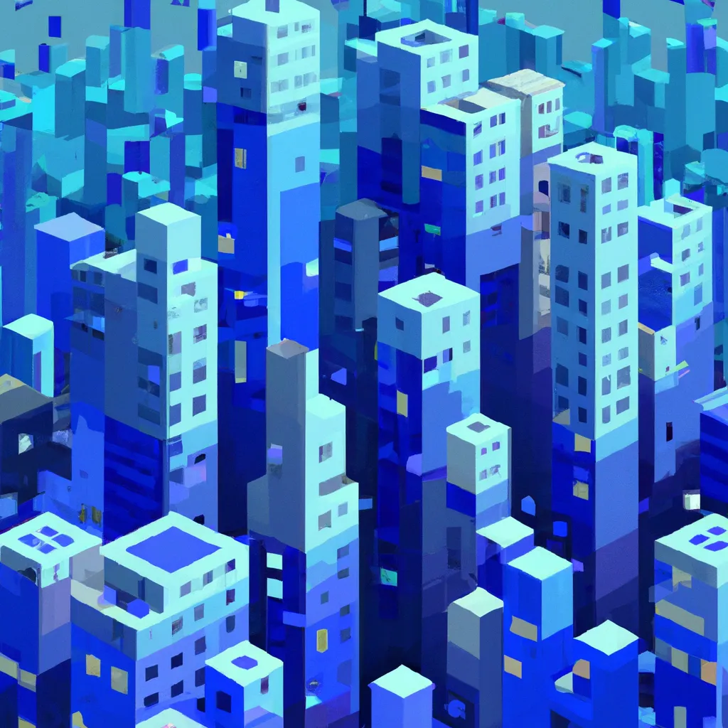 Prompt: Blue cubic city, trending on Artstation 🌇, pixel art