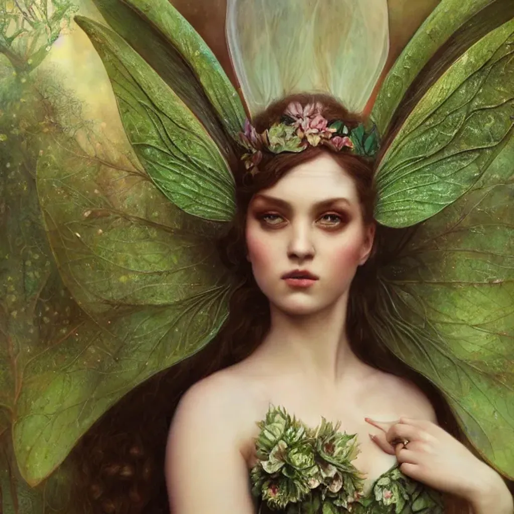 Prompt: An ethereal intricate and precise hyperdetailed painting of a beautiful fairy wearing green dress, full figured by Tom Bagshaw, Iris Compiet, Zaria Forman, Carina Francioso, Carole Feuerman and Jason de Graaf, 8k resolution, Ultrafine Details, Cinematic