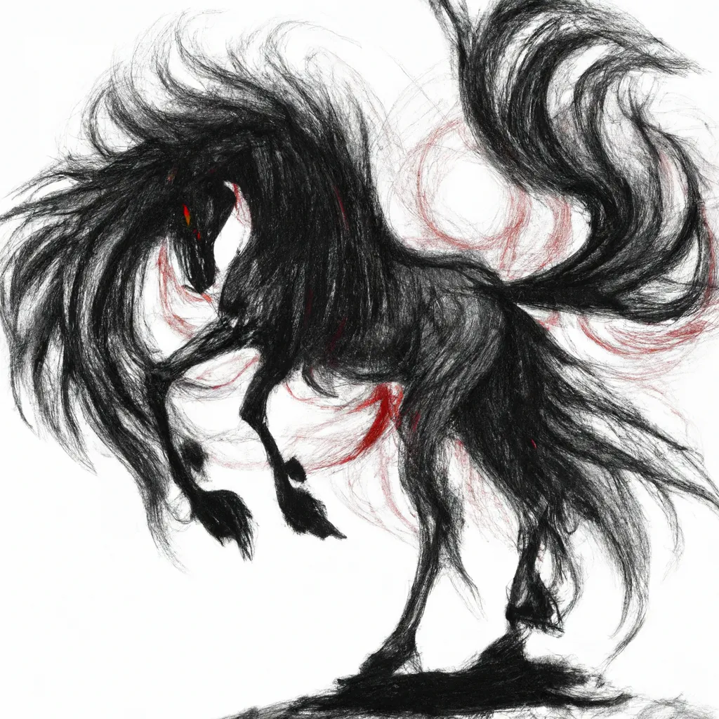 Prompt: Large demon horse, long hair, hell drawing