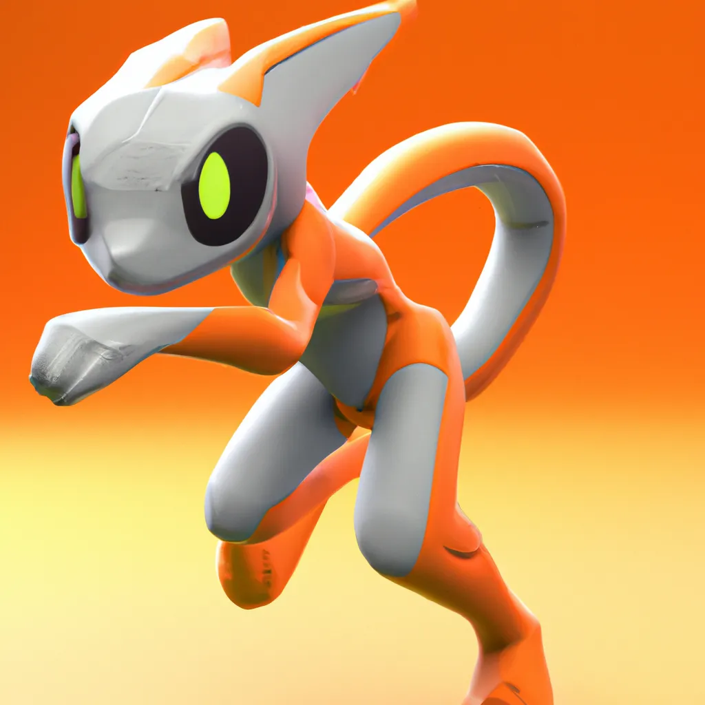 Prompt: 3d Mewtwo original pokemon orange cool