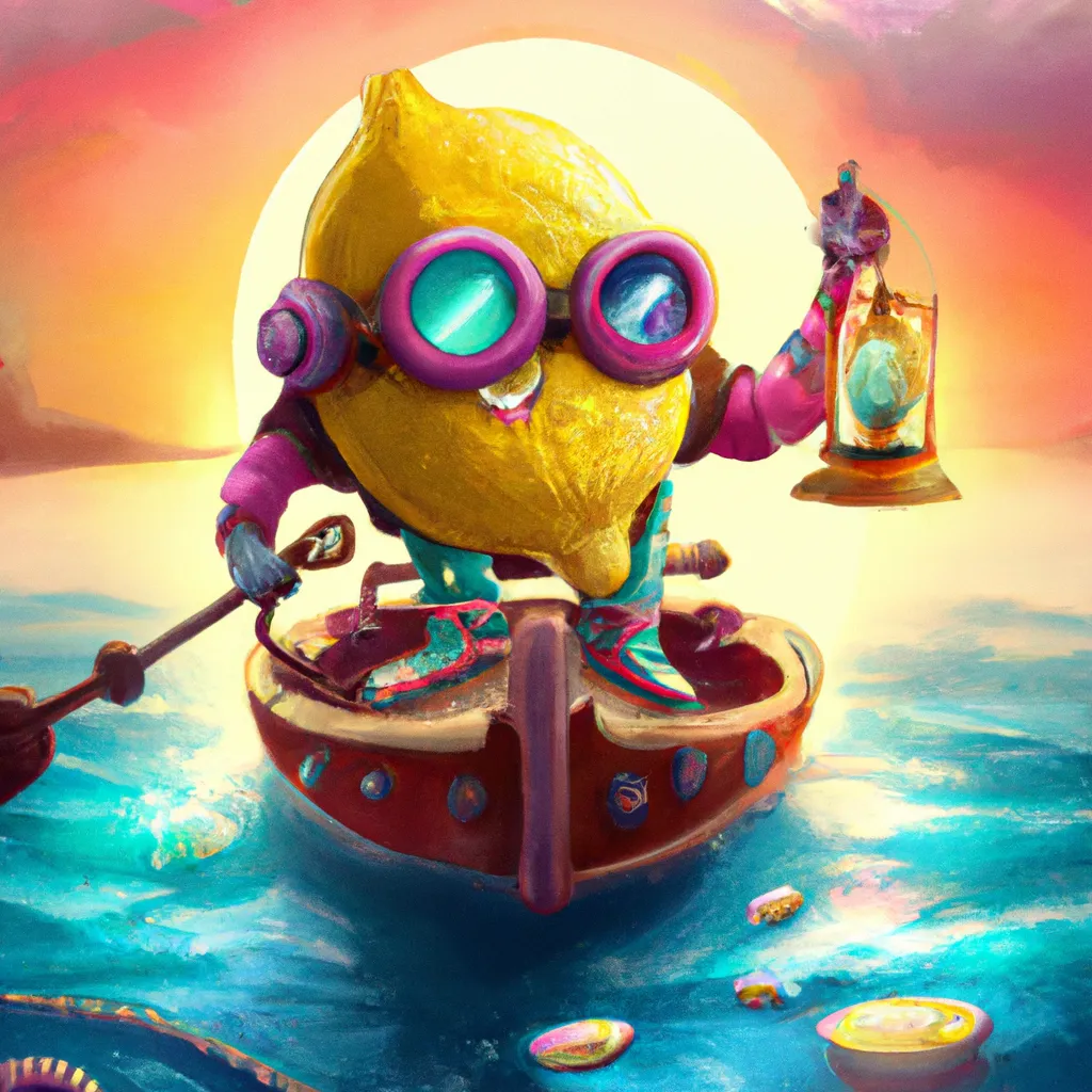 Prompt: the cute lemon Familly character in the boat on the ocean, steampunk style, artstation, golden hours, HQ, 4K, center, reference pose Lisa Frank