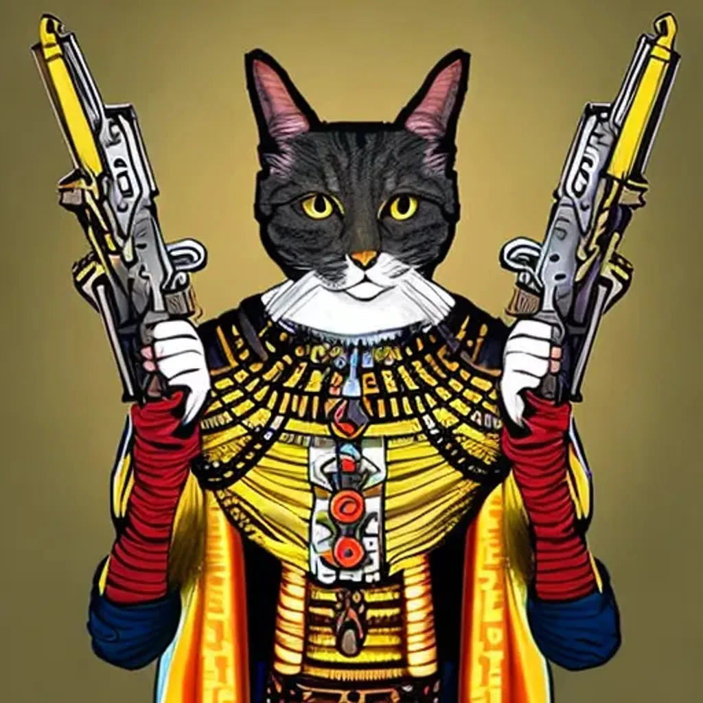 Prompt: cat pharaoh with guns 
