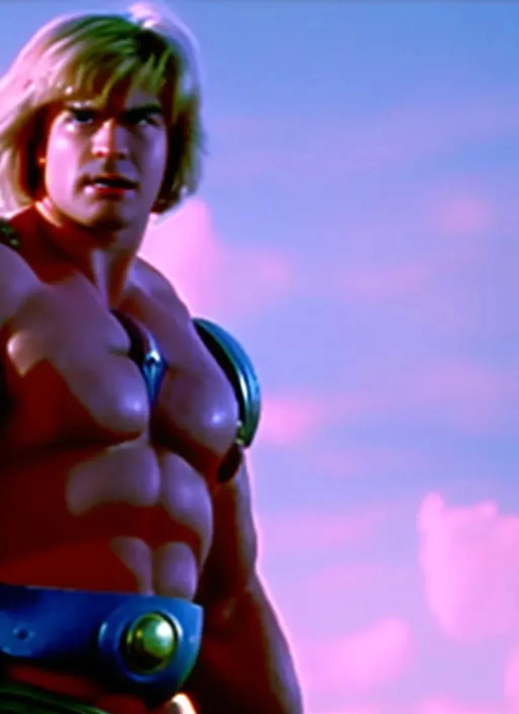 Prompt: a live-action movie screenshot of He-man, taken 1986, photorealistic 