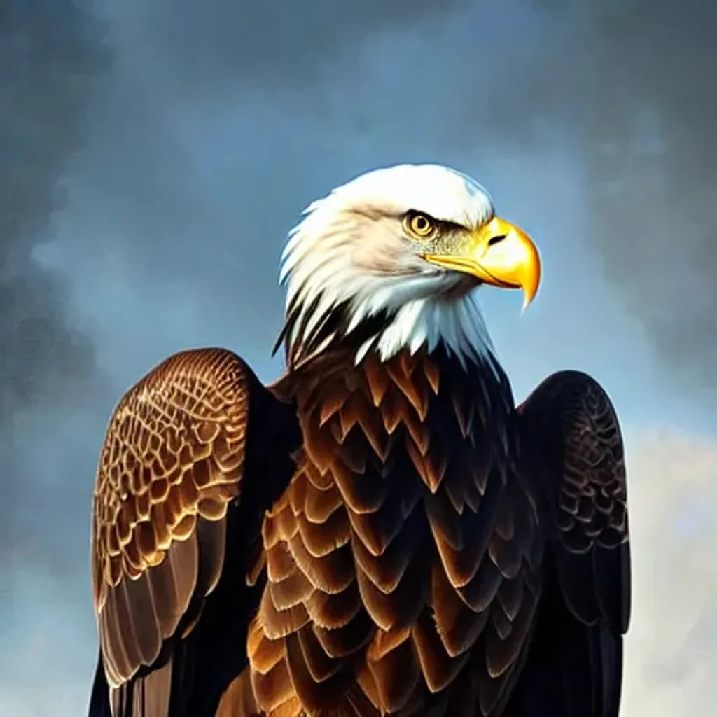 Prompt: Bald eagle, Dark Fantasy, highly detailed, digital painting, fine body detail, high detail facial features, intricate, very sharp muscular detail, artstation, concept art, smooth, sharp focus, illustration, art by artgerm and Marc Simonetti and alphonse mucha