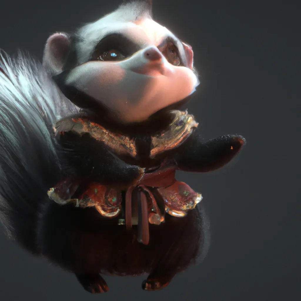 Prompt: High quality, Pixar style, tiny cute and adorable fluffy skunk  dressed in fantasy clothes, fantasy outfit, fantasy dress, small, adorable!, spotted skunk, anthropomorphic ,dnd, adventurer, dramatic lighting, 8k, portrait, cartoon, fine details, 3d render, cinematic ,intricate details, cinematic lighting, character design, character concept, cute, mascot,  adventure, dungeons and dragons, 8k, fluffy!, tsaoshin, pixar movie key visual, fantasy, DnD, adorable!, big eyes, animated, disney, anime, animation