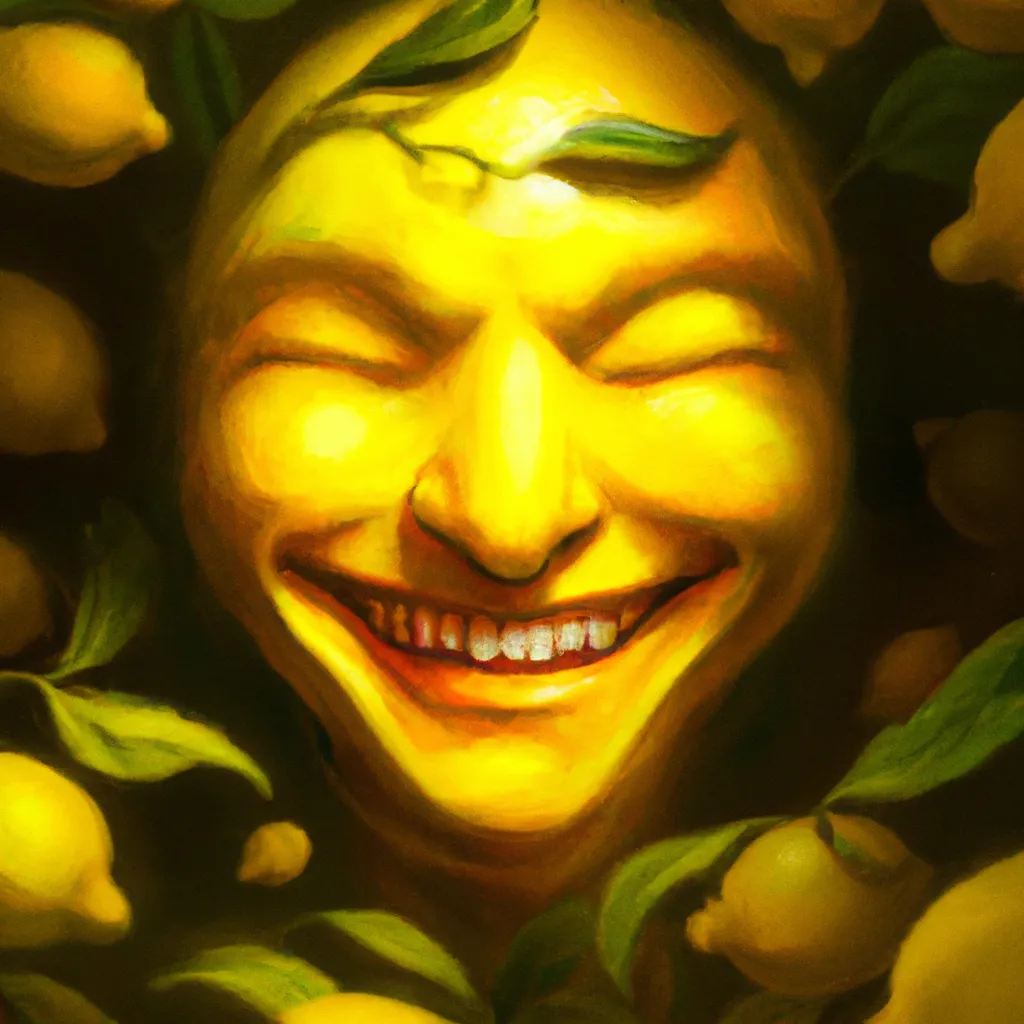 Prompt: God of lemons smiles, 4k, super resolution, ultra hd, detailed and intricate, digital art