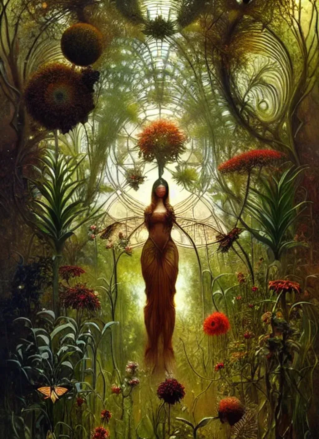 Prompt: Botanical Garden in the style of The Art Forms of Nature by Haeckel | by Karol Bak, Greg Rutkowski | golden ratio, rule of thirds