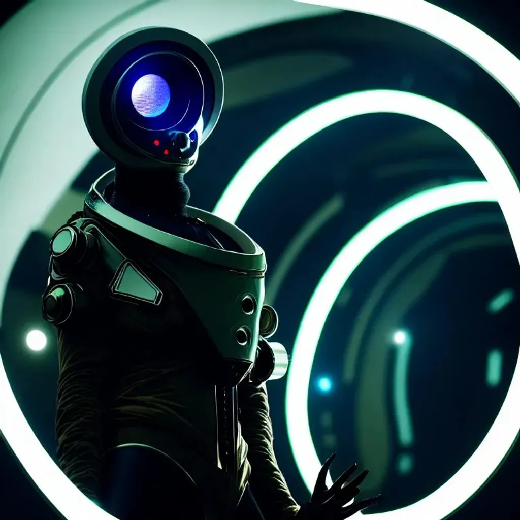 Prompt: Moody Portrait of a Futuristic Cyberpunk Space Suit,facing towards the camera with swagger,Cinematic Stanley Kubrick movie still with the iconic big circular ring lights in the background, 8K, digital art, unreal engine 5 render, octane render, photorealistic, photography, professional lighting and composition, award winning, intricate details, iconic movie shot by Stanley Kubrick with ring lights