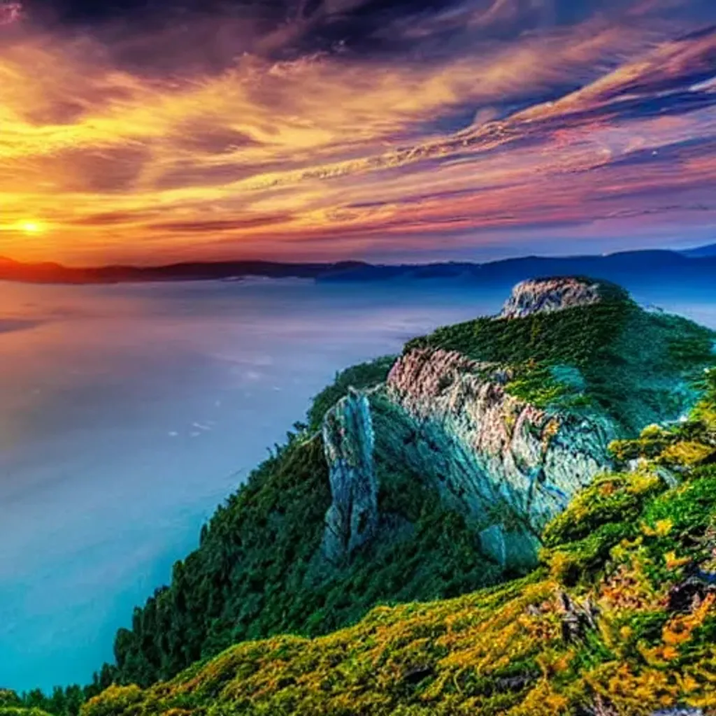 Prompt: long shot scenic professional photograph of sunset, perfect viewpoint, highly detailed, wide-angle lens, hyper realistic, with dramatic sky, polarizing filter, natural lighting, vivid colors, everything in sharp focus, HDR, UHD, 64K