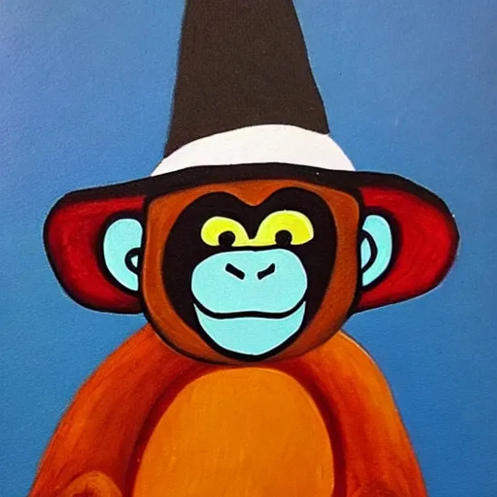 Prompt: monkey in a big hat, artist rendition 