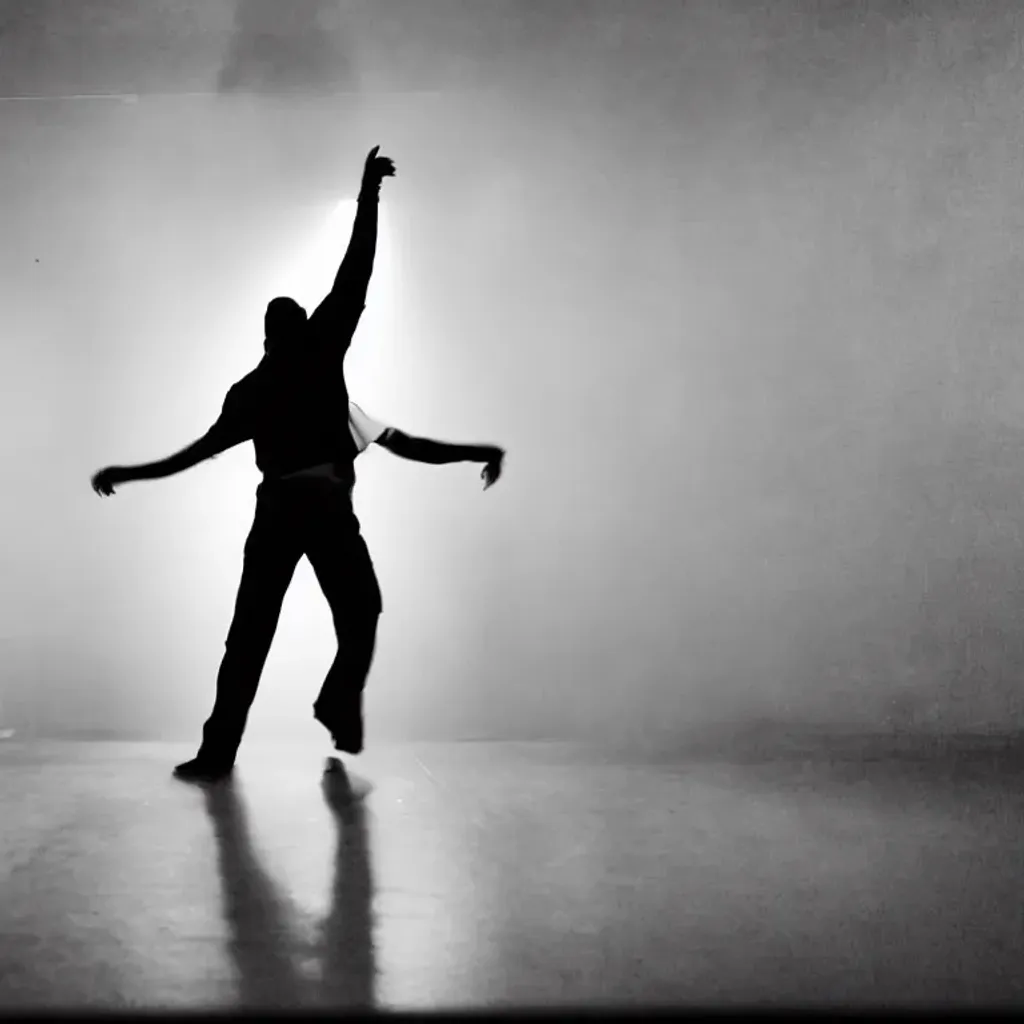 Prompt: man dancing on his own in a nightclub. Black and white style, minimalism 