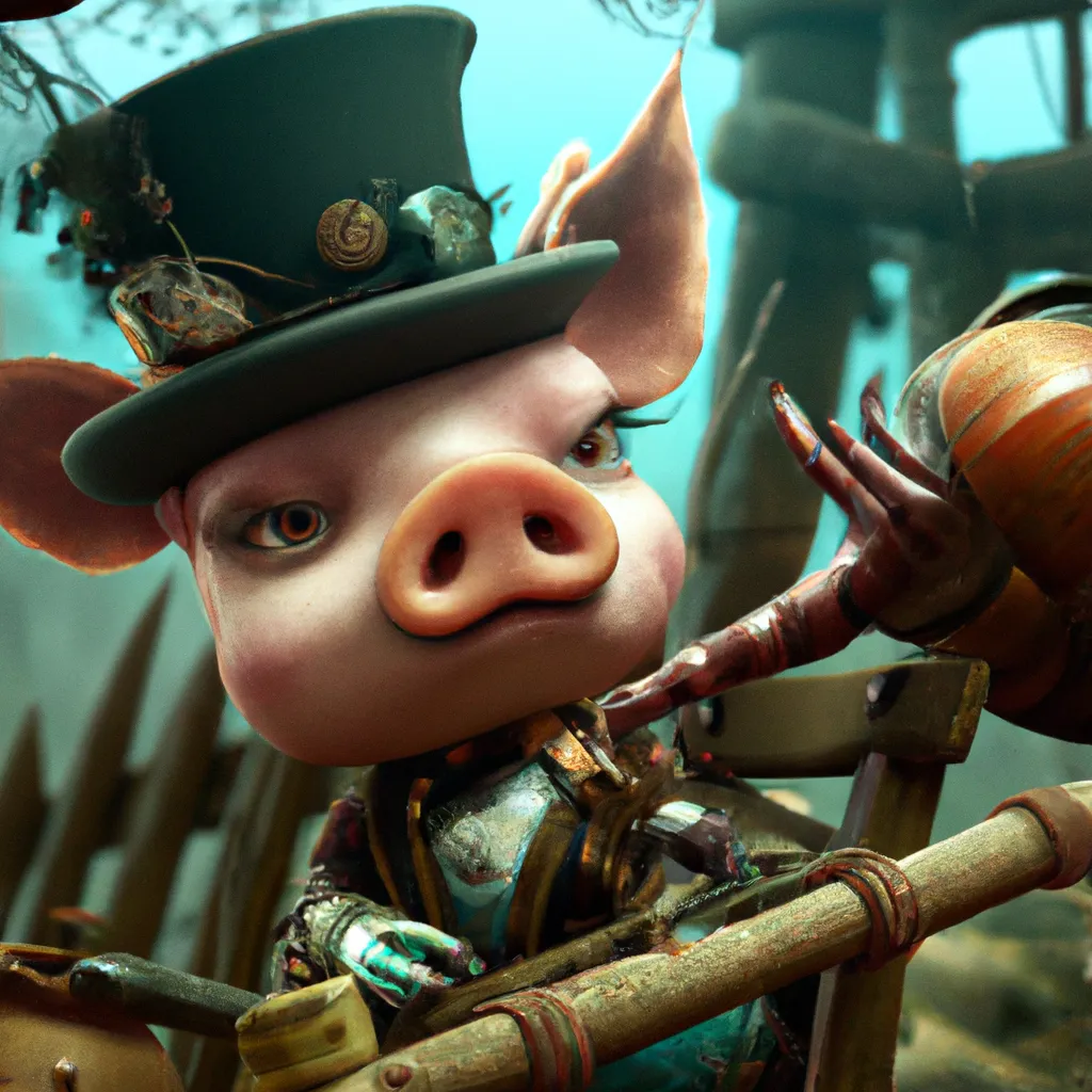 Prompt: Ultra high Quality photo |A cute little furry piglet is serving Dali and Escher and Klarwein posing as cute furry little girl | concept art | video game  character | steampunk  | flora fauna theme | fine details and expressions | Toy Story  movie | ultra high resolution octane  | midjourney | subject centered | photo realistic | adjusted aspect ratio | upscale | by Artgerm Artstation Pixar Disney 