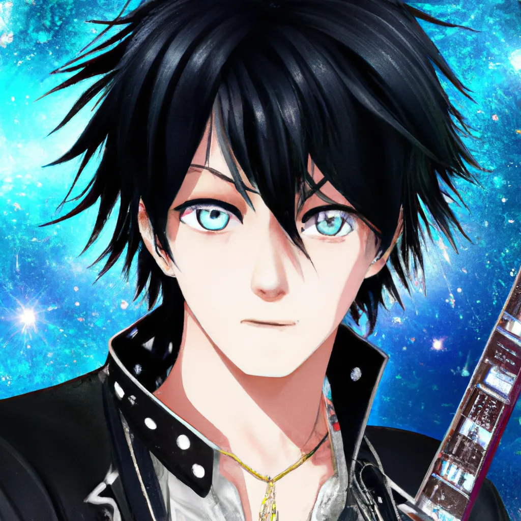 anime rockstar boy, black hair and blue eyes, attrac... | OpenArt