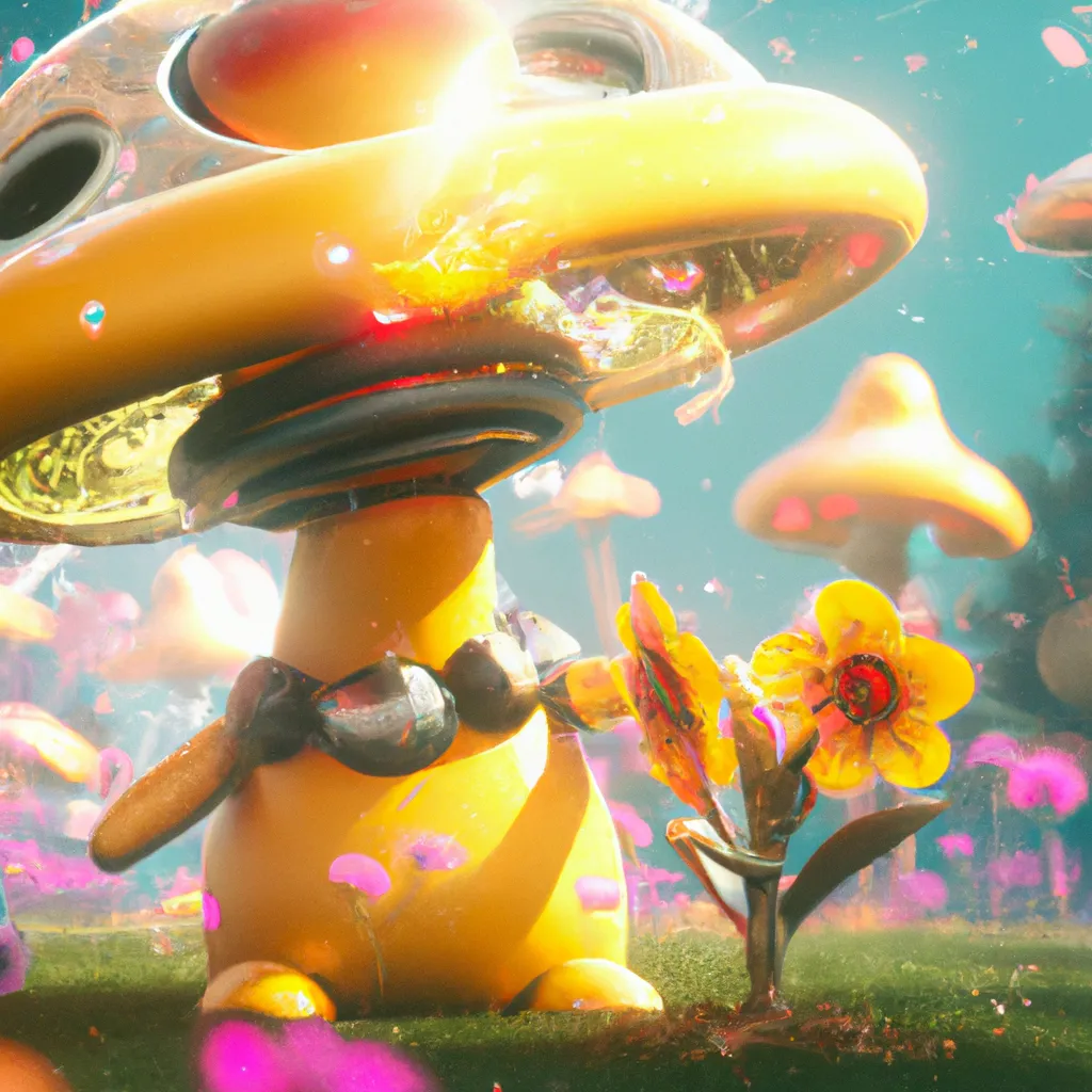 Prompt: Curvaceous Light bending cute monster alien covered in halogenic Nuclear flowers in the style of Bruce Pennington, Dali, Munch, Escher, Klarwein, Yamamoto, Hattori, Leyendecker, Mullins, Magritte | mushroom | muted desaturated tones | dark background | ultra sharp focus | 3d octane render artstation trending 8k unreal engine | Avatar movie| Disney Pixar Dreamworks 