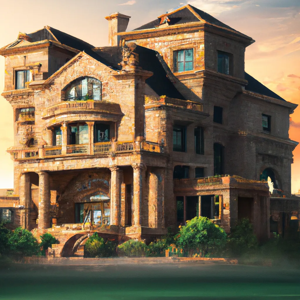 Prompt: Real size luxury mansion made out of sandstone, realistic digital painting trending on ArtStation