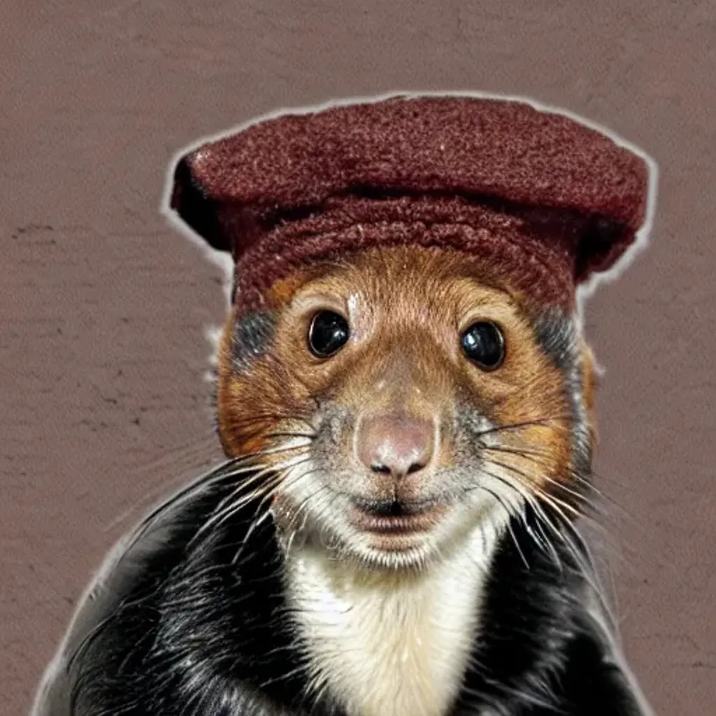 Prompt: a wise weasel wearing a brown detective hat