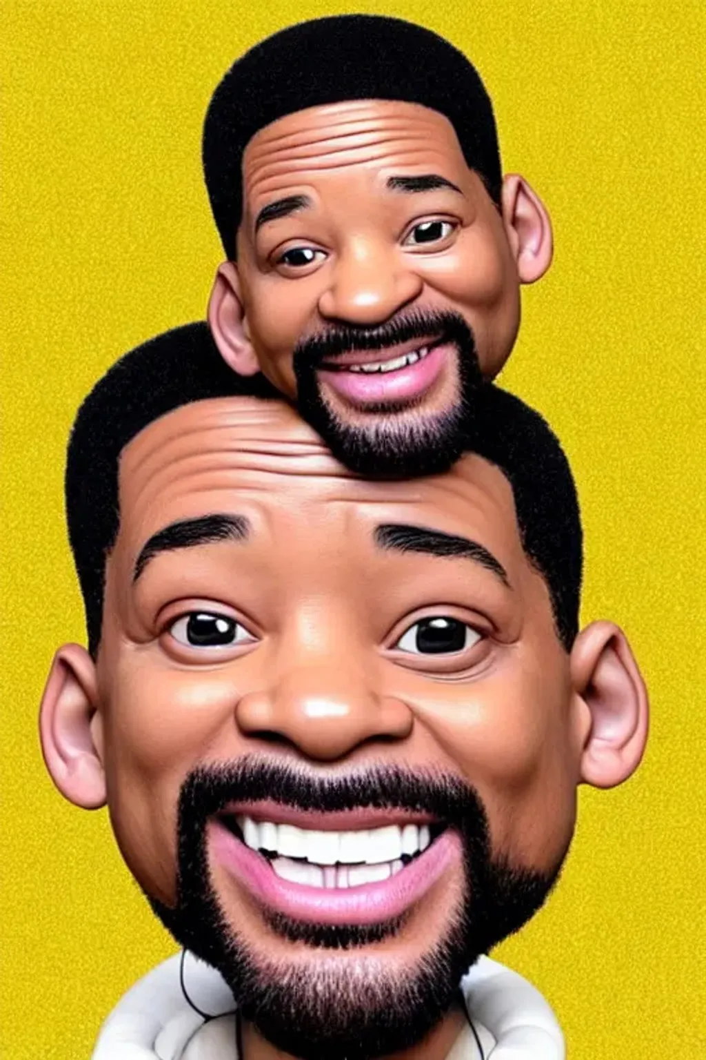 Prompt: ((((((((big big big big big head))))))), (((((((tiny tiny tiny tiny tiny tiny body))))))Will Smith, big head, tiny body, big smile, perfect teeth, perfect sparkling eyes, perfect ears, highly detailed facial features, perfect hands, perfect feet, comic style, caricature style, intricate, vivid color, highly detailed body, cinematic, digital art, sharp focus