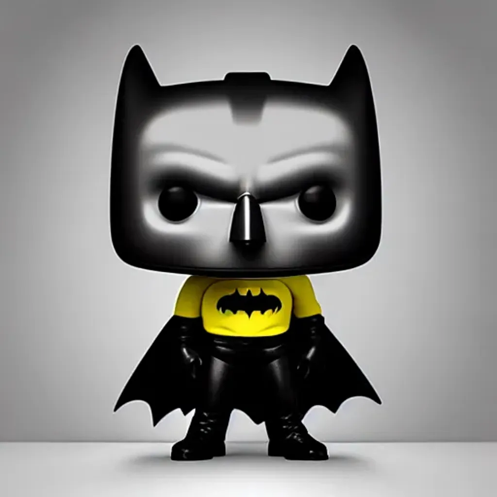 Prompt: Funko pop {batman} figurine, made of plastic, product studio shot, on a white background, diffused lighting, centered