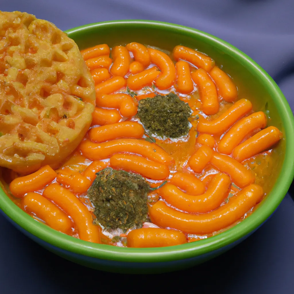 Prompt: Real life Cheetos soup made with marijuana 