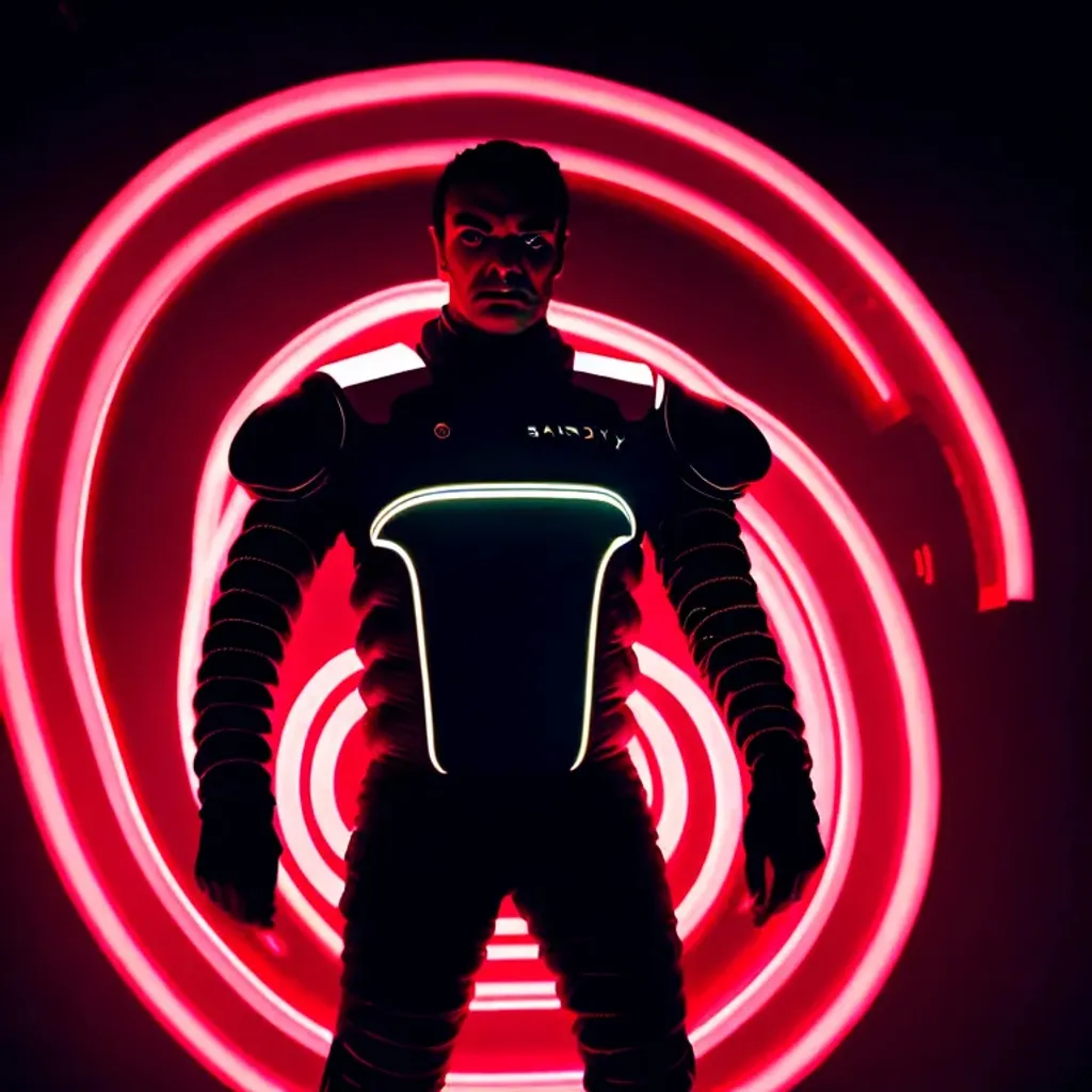 Prompt: Moody Portrait of a Futuristic Cyberpunk Space Suit with an athletic masculine body,facing towards the camera with swagger,Cinematic Stanley Kubrick movie still with the iconic big circular ring lights in the background, 8K, digital art, unreal engine 5 render, octane render, photorealistic, photography, professional lighting and composition, award winning, intricate details, iconic movie shot by Stanley Kubrick with ring lights