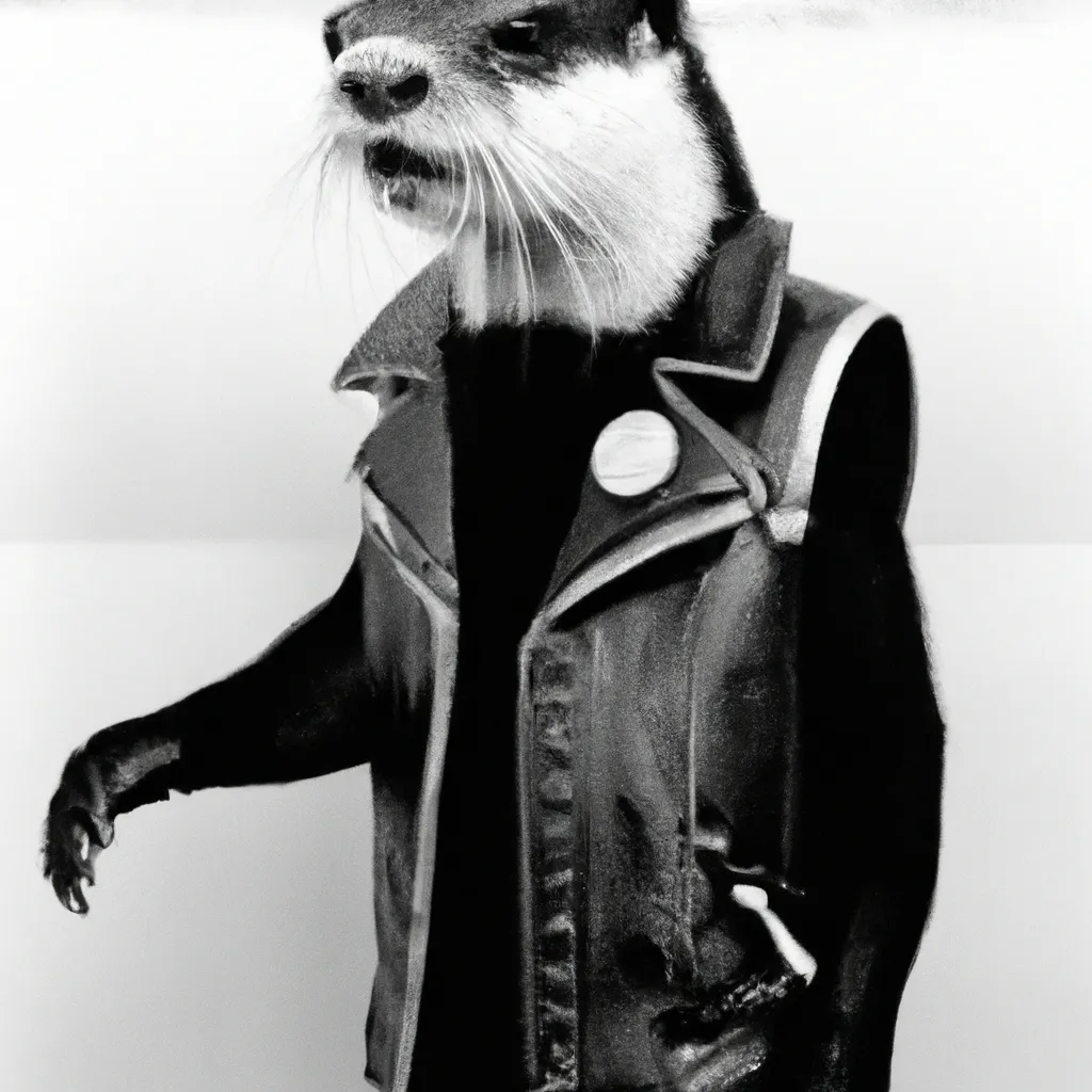 Prompt: an otter dressed as a punk, photograph by anton corbijn