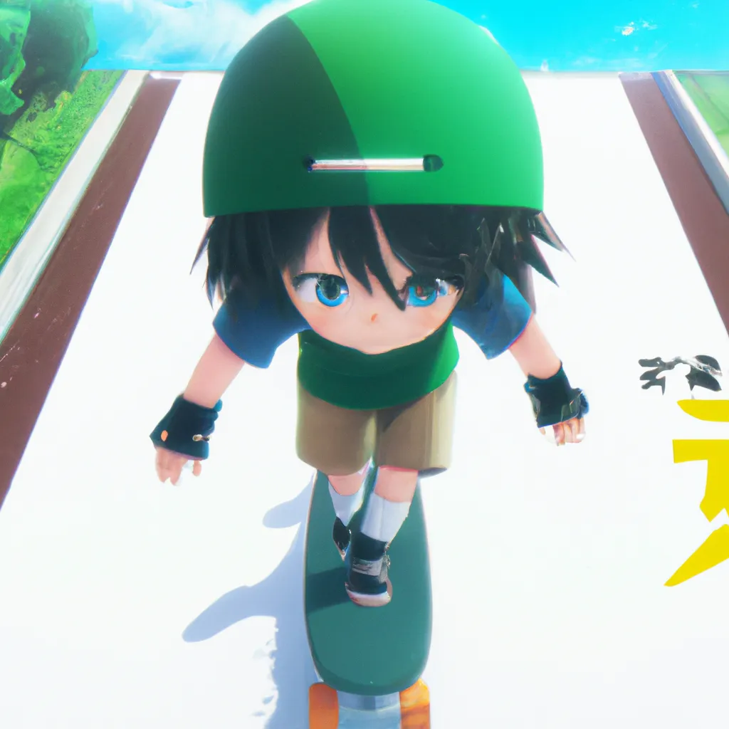 anime key visual of a little boy riding a skateboard