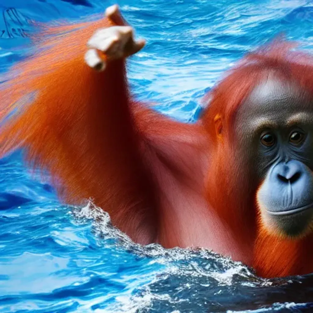 Prompt: beautiful orangutan whale swimming in the ocean, 64k, hyper realistic, real life, highly detailed