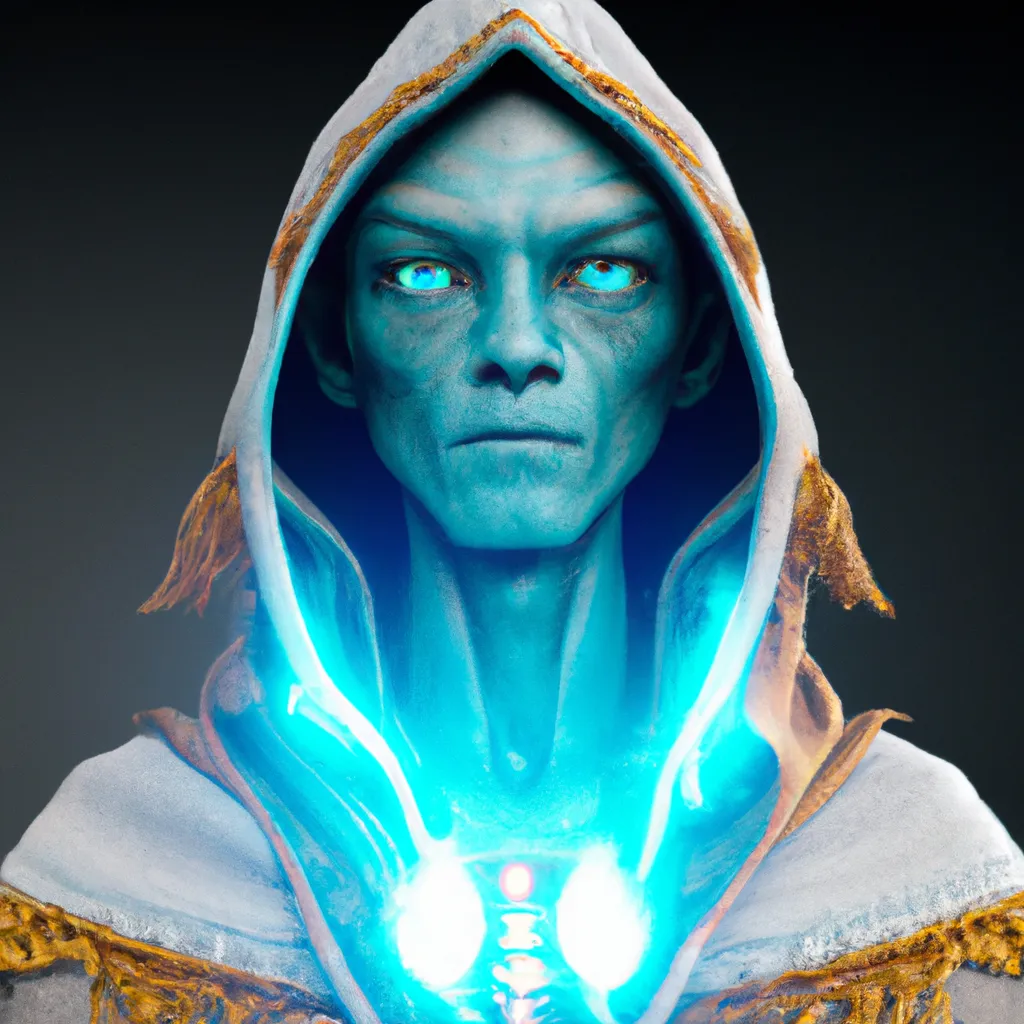 Prompt: Bright fearless blue avatar-like male nordic alien, tall, with glowing blue eyes, Hooded cloak, digital art, greg rutkowski, cute, unreal engine, hyper detailed, photorealistic, octane render, 4k