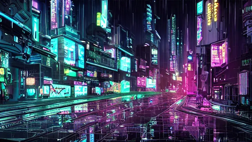 Prompt: sci-fi cyberpunk city street, billboards, neon holograms, neon signs, rainy night, dramatic lighting, cinematic, establishing shot, extremely high detail, foto realistic, cinematic lighting, pen and ink, intricate line drawings, post processed, concept art, artstation, matte painting, style by Raphael Lacoste, Eddie Mendoza ,