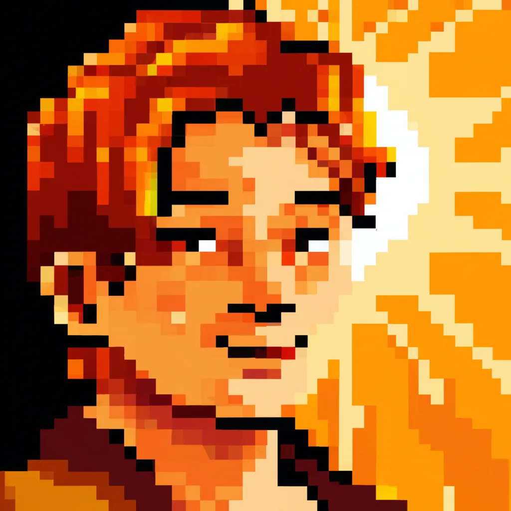 Prompt: pixel art, ginger man, brown eyes, flirty, fire emblem: three houses, trending on art station, masterpiece, nintendo, video game, intricate detail, god rays