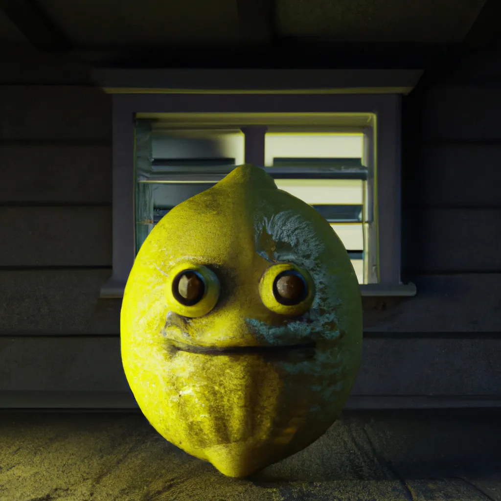 Prompt: A lemon character in the style of horror, haunted house, by Kentaro Miura, octane render