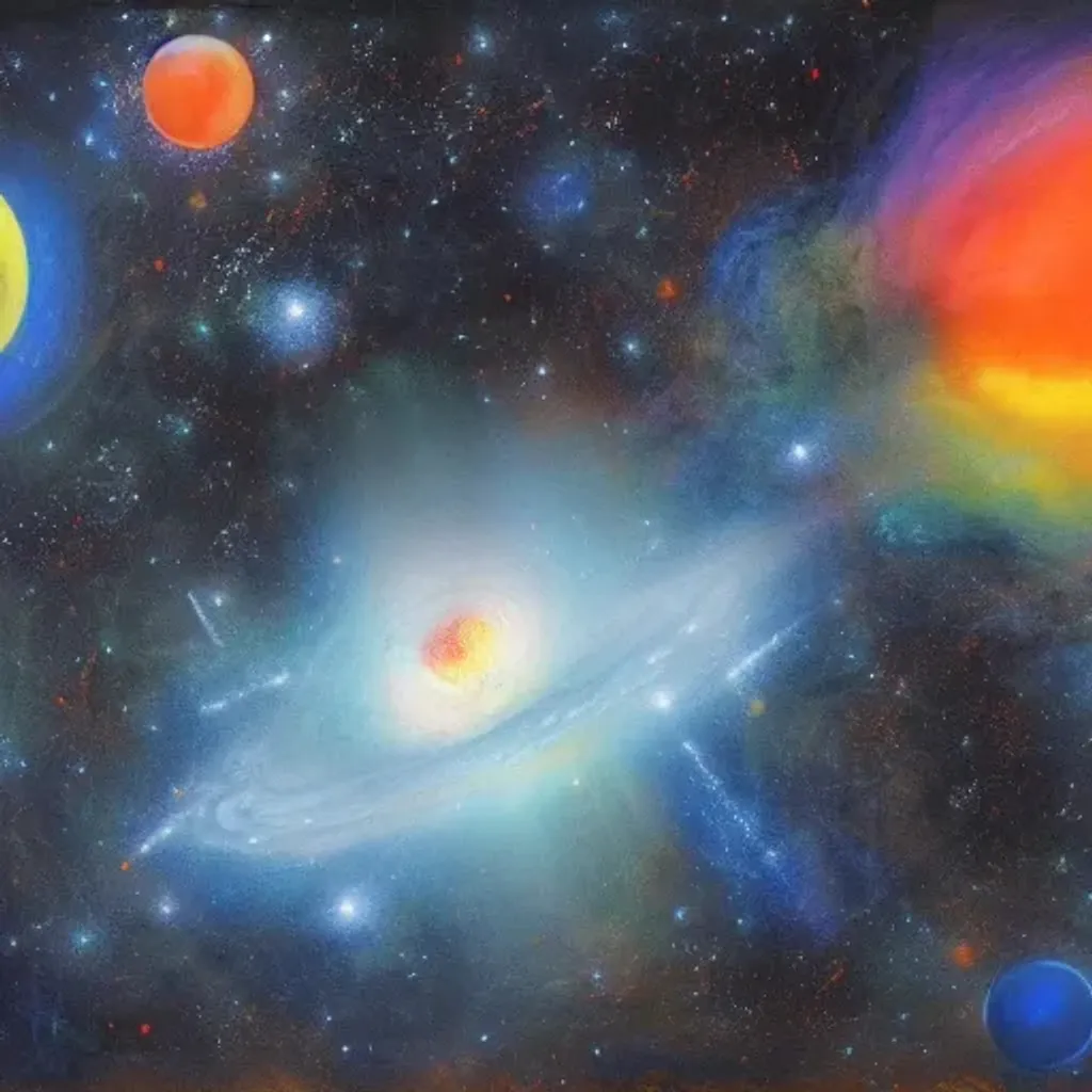 Prompt: Multiple planets in alignment, colorful, nebula, galaxy, painting