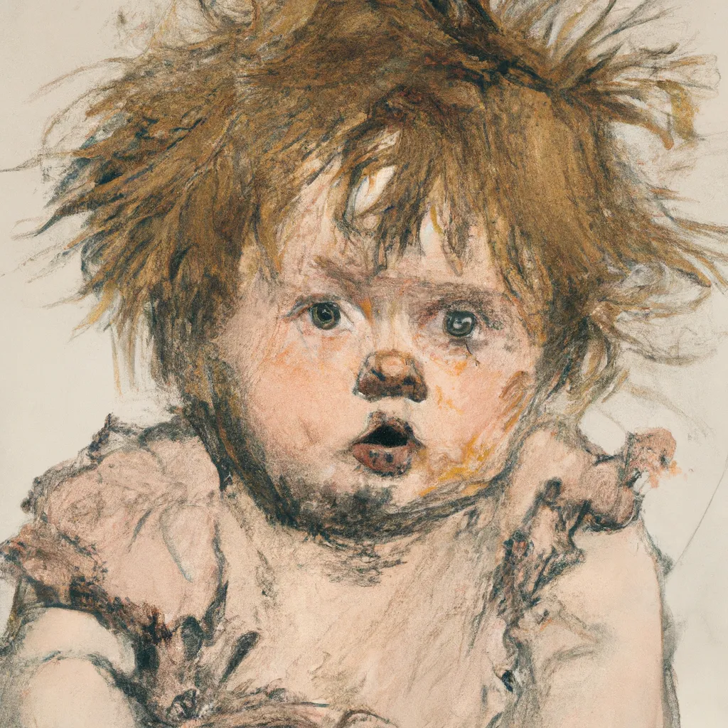 Prompt: Baby With Dirty Face and Messy Hair, London, 1880, by Comte Henri Marie Raymond de Toulouse-Lautrec-Monfa