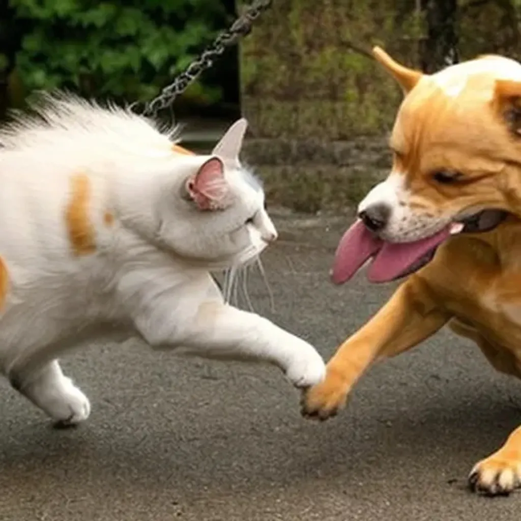 Prompt: Dog and Cat Fighting.