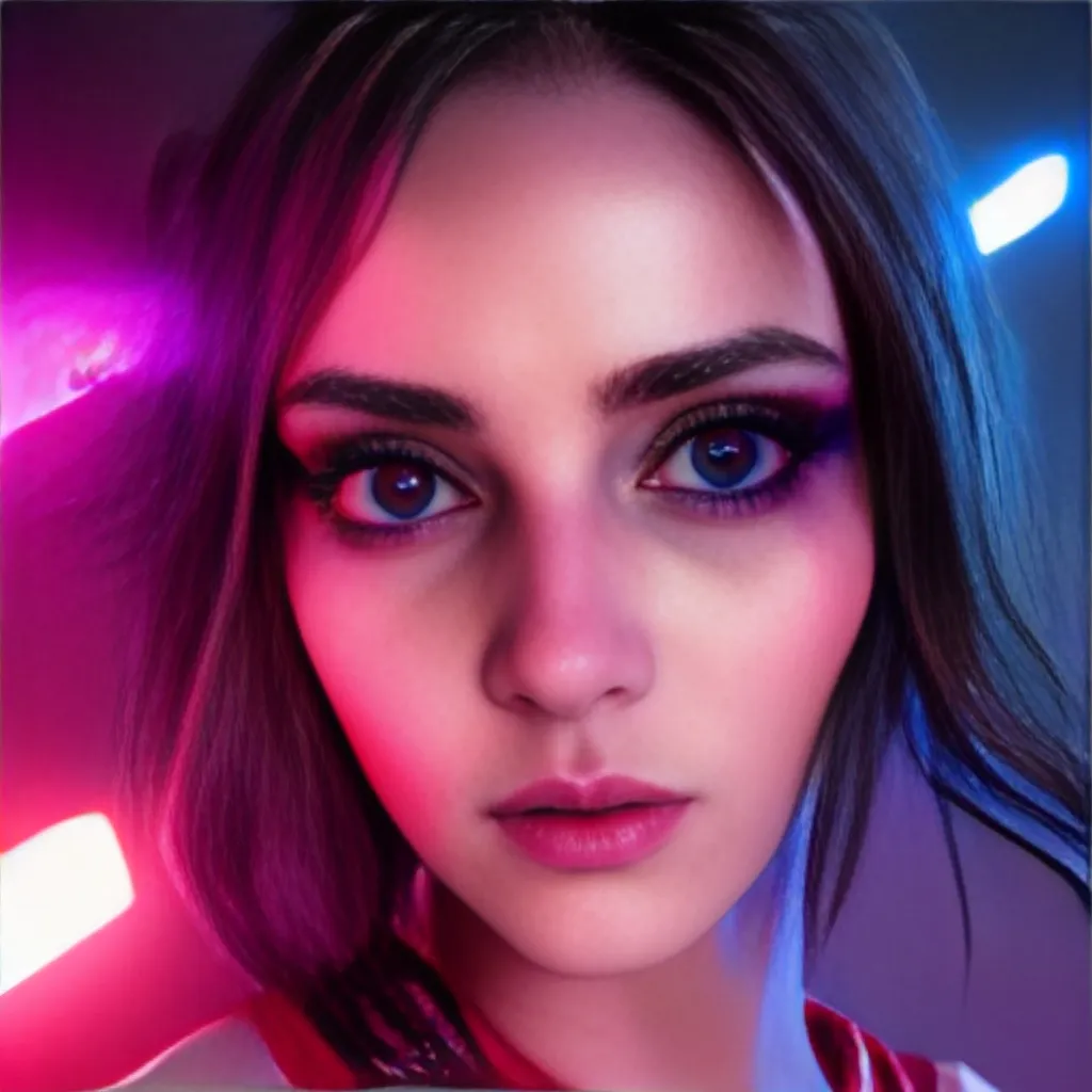 Prompt: 🙂 hyper realistic, Beautiful Egirl with beautiful Eyes charater, Concept of Cyberpunk , light in Octane Render, High Resolution, Artstation 1 ,neon lighting