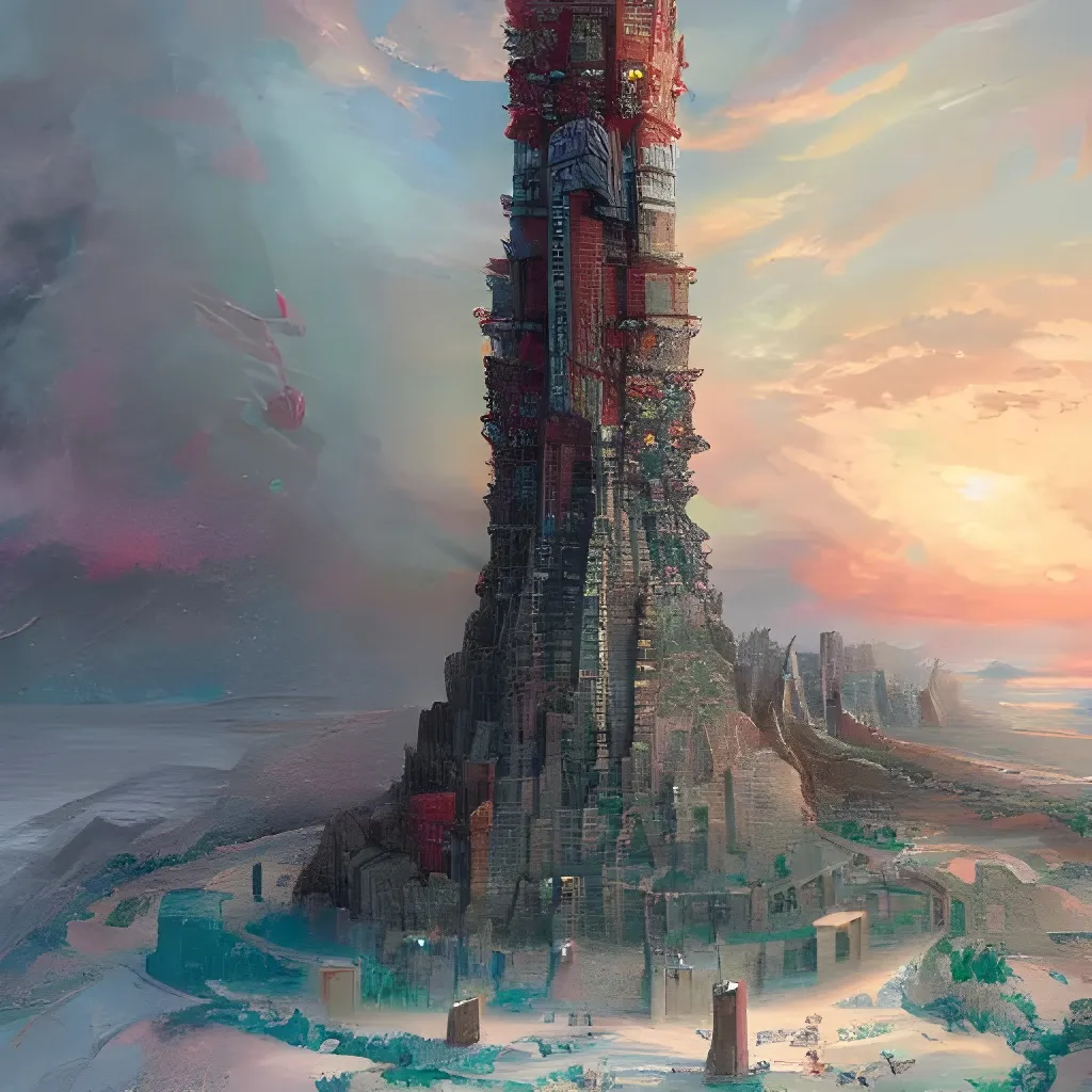 Prompt: A digital Illustration of the Babel tower covered in iced, 4k, detailed, trending in artstation, fantasy vivid colors