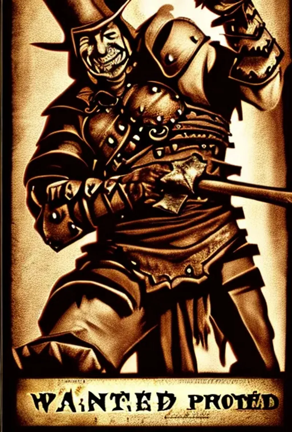 Prompt: Mordheim poster wanted sepia