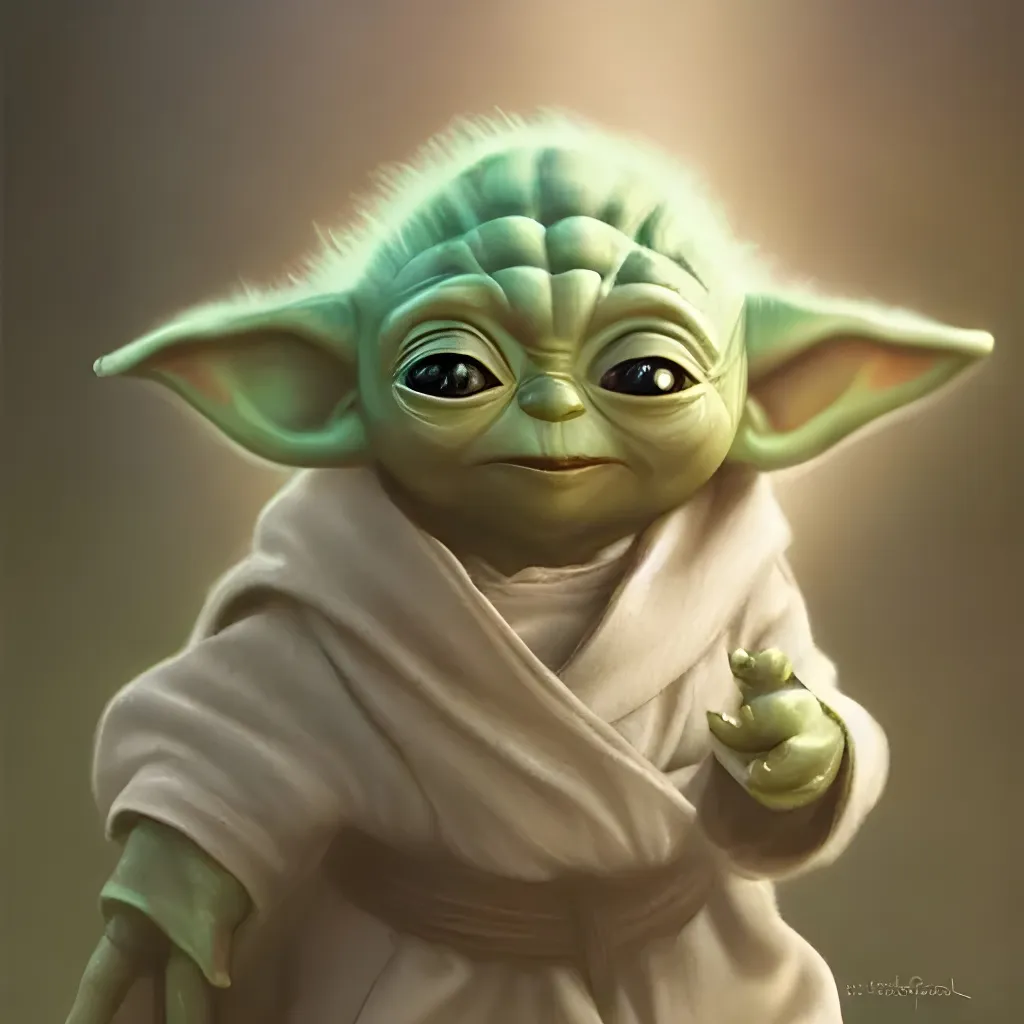 Prompt: Baby yoda as frodo, intricate, elegant, highly detailed, digital painting, artstation, concept art, smooth, sharp focus, illustration, art by artgerm and greg rutkowski and alphonse mucha and william - adolphe bouguereau