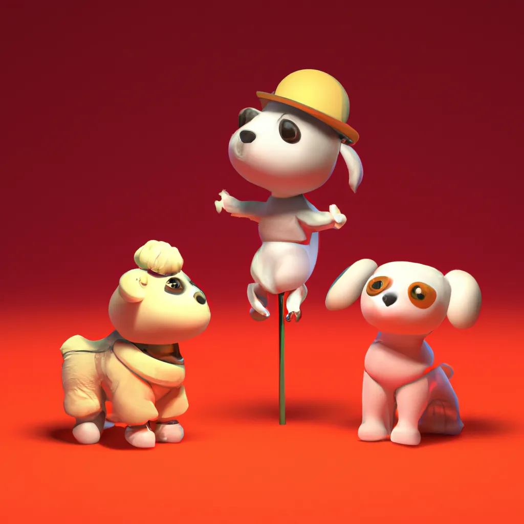 Prompt: Octane render of a humanoid sheep character teaching tricks to a couple of puppy dogs in the circus, style of pixar characters, dreamworks