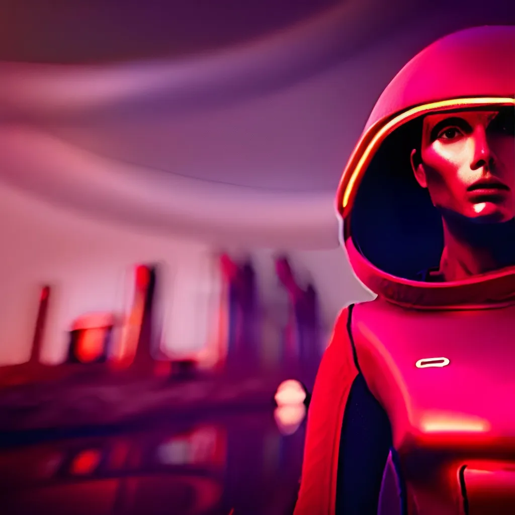 Prompt: Moody Portrait of a red Futuristic Cyberpunk Space Suit,facing towards the camera with swagger,Cinematic Stanley Kubrick movie still, 8K, digital art, unreal engine 5 render, octane render, photorealistic, photography, professional lighting and composition, award winning, intricate details, iconic 