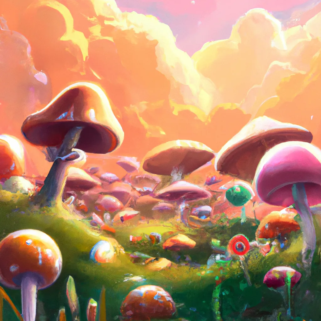 Prompt: Mushroom fields, illustration trending on ArtStation