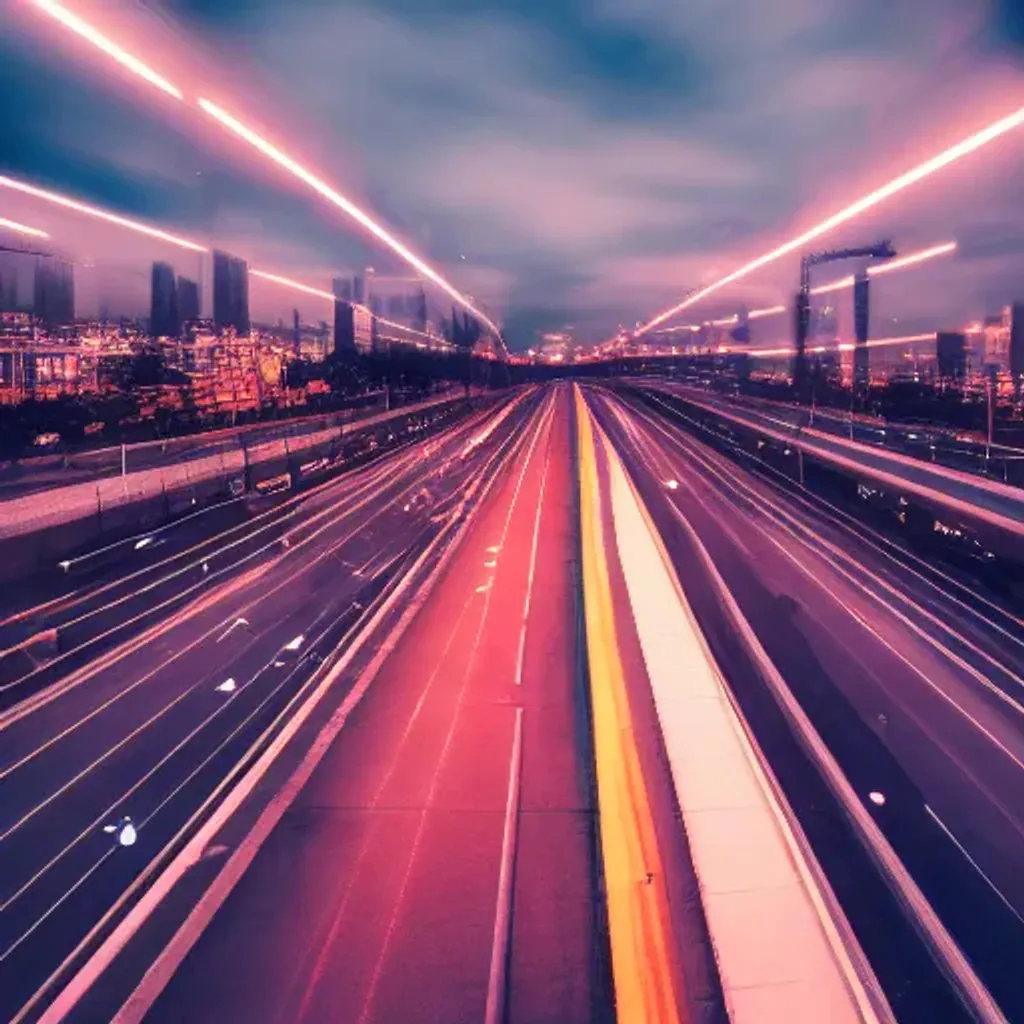 Prompt: a stunning aesthetic wallpaper of a city highway full of traffic with a train track and bus lane nearby, photograph by leon macapagal, 8 k, soft focus, cinematic lighting, trending on flicker, super resolution, super long exposure 